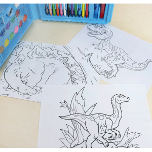 KIT DE PINTURA EM MALETA ESTAMPA DINOSSAURO COM 86 PEÇAS - MT86BOY-G