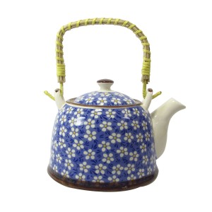 BULE CHALEIRA COM INFUSOR CERÂMICA  FLORAL COM ALÇA 600ML - BUL30A-AZ