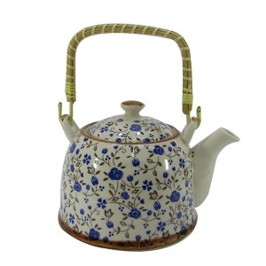 BULE CHALEIRA COM INFUSOR CERÂMICA  FLORAL COM ALÇA 600ML - BUL30A-BR-AZ