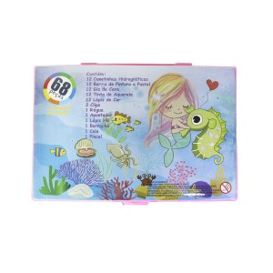 KIT DE PINTURA EM MALETA ESTAMPA SEREIA COM CAVALO MARINHO COM 68 PEÇAS - MT68GIRL-A