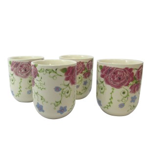 CONJUNTO DE 04 CANECAS ORIENTAL PARA CHÁ DE PORCELANA 150ML (CADA)  ESTAMPA FLORAL  - CN30A-RS