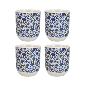 CONJUNTO DE 04 CANECAS ORIENTAL PARA CHÁ DE PORCELANA 150ML (CADA)  ESTAMPA FLORAL - CN30B-E