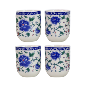 CONJUNTO DE 04 CANECAS ORIENTAL PARA CHÁ DE PORCELANA 150ML (CADA)  ESTAMPA FLORAL - CN30B-B