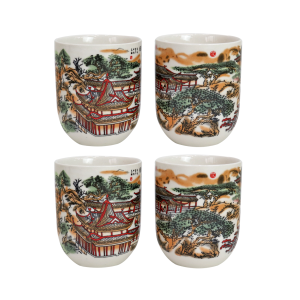 CONJUNTO DE 04 CANECAS ORIENTAL PARA CHÁ DE PORCELANA 150ML (CADA)  ESTAMPA FLORAL- CN30B-CC