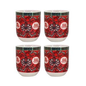 CONJUNTO DE 04 CANECAS ORIENTAL PARA CHÁ DE PORCELANA 150ML (CADA)  ESTAMPA FLORAL - CN30B-FF