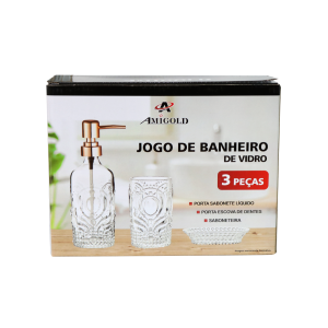 JOGO DE BANHEIRO DE VIDRO COM 3 PEÇAS 400 ML - 3407
