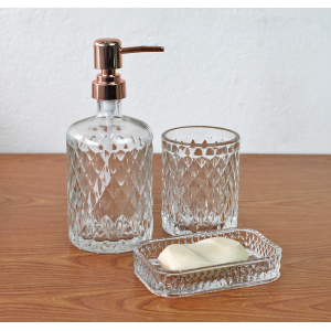 JOGO DE BANHEIRO DE VIDRO  EM ALTO RELÊVO COM 3 PEÇAS 420 ML - 3409