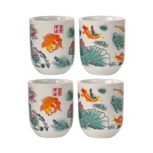 CONJUNTO DE 04 CANECAS ORIENTAL PARA CHÁ DE PORCELANA 150ML (CADA)  ESTAMPA FLORAL  - CN30B-A