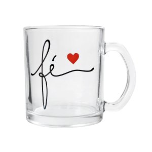 CANECA DE VIDRO COM FRASE FÉ DE 300ML - HG82202-B