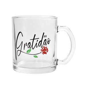 CANECA DE VIDRO COM FRASE GRATIDÃO DE 300ML - HG82202-A