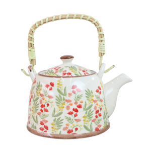 BULE CHALEIRA COM INFUSOR CERÂMICA  FLORAL COM ALÇA 600ML - BUL0001-C