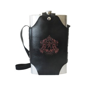 CANTIL DE INOX COM CAPA EM COURO SINTÉTICO E ALÇA ESTAMPA LEAO 1LITRO E 800ML- GDR0250-A