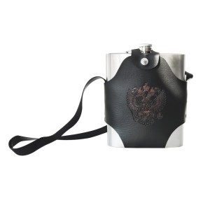 CANTIL DE INOX COM CAPA EM COURO SINTÉTICO E ALÇA ESTAMPA FENIX 1LITRO E 350ML- GDR0251-B