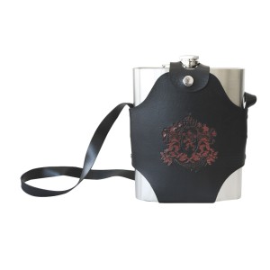 CANTIL DE INOX COM CAPA EM COURO SINTÉTICO E ALÇA ESTAMPA LEÃO 1LITRO E 350ML- GDR0251-A