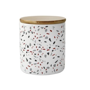 POTE DE PORCELANA COM TAMPA EM BAMBU E VEDAÇÃO DE SILICONE 12CM - HD01778-A