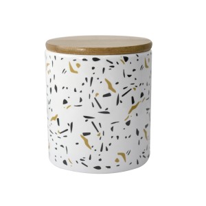 POTE DE PORCELANA COM TAMPA EM BAMBU E VEDAÇÃO DE SILICONE 12CM - HD01778-B