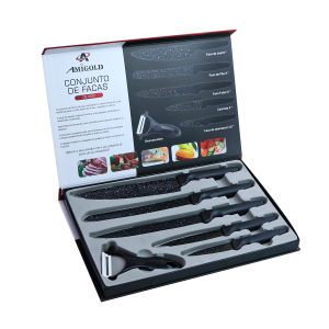JOGO DE FACAS DE COZINHA COM 6 PEÇAS EM AÇO INOX - 3828