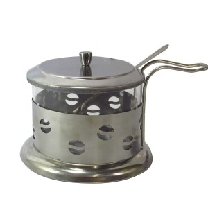 AÇUCAREIRO VIDRO E INOX COM COLHER E TAMPA- 200 ML - NS1369-B