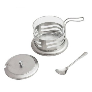 AÇUCAREIRO VIDRO E INOX COM COLHER E TAMPA- 200 ML - NS1369-D