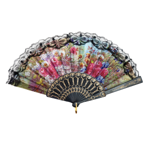 LEQUE DE PLÁSTICO PRETO COM DESENHOS FLORAIS - NS0446-A