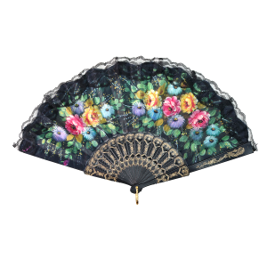 LEQUE DE PLÁSTICO PRETO COM DESENHOS FLORAIS - NS0446-J