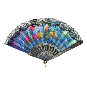 LEQUE DE PLÁSTICO PRETO COM DESENHOS FLORAIS - NS0446-L