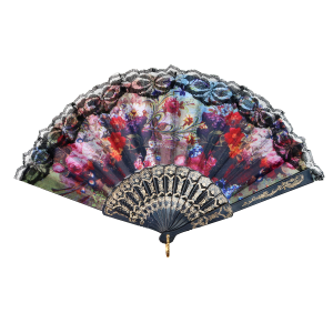 LEQUE DE PLÁSTICO PRETO COM DESENHOS FLORAIS - NS0446-Q