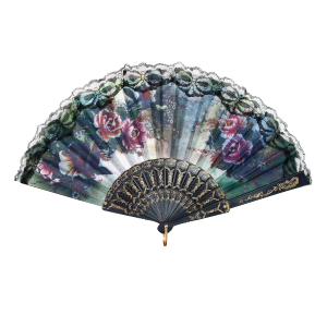 LEQUE DE PLÁSTICO PRETO COM DESENHOS FLORAIS - NS0446-S