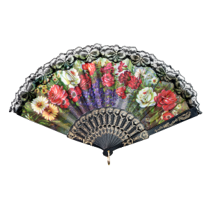 LEQUE DE PLÁSTICO PRETO COM DESENHOS FLORAIS - NS0446-U