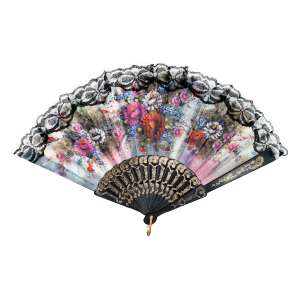 LEQUE DE PLÁSTICO PRETO COM DESENHOS FLORAIS - NS0446-V