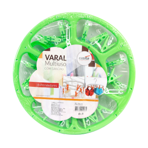VARAL MULTIUSO COM GANCHO E 18 PRENDEDORES DE PLÁSTICO 34X2CM - CA12178-VD