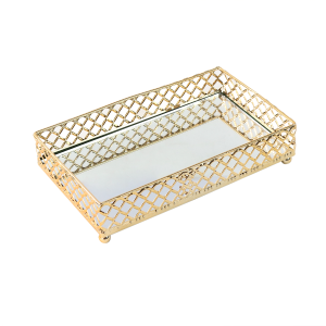 BANDEJA DECORATIVA DE METAL ESPELHADA 25X15X4,4CM - 1108-DOU