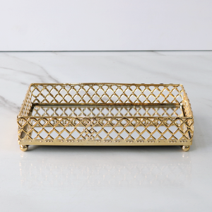 BANDEJA DECORATIVA DE METAL ESPELHADA 25X15X4,4CM - 1108-DOU