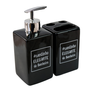 JOGO DE BANHEIRO DE PORCELANA 02 PEÇAS COM FRASE - 3523-PT