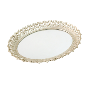 BANDEJA OVAL COM ESPELHO COM BORDA EM CORAÇÕES 36X28CM -CT2219-DOU