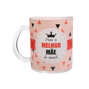 CANECA DE VIDRO TRANSPARENTE 380 ML COM FRASE - 3107