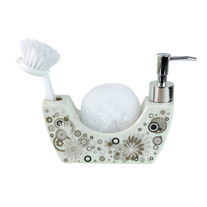 KIT PORTA SABONETE LÍQUIDO DE PORCELANA COM ESCOVA E ESPONJA - JRB21812-B