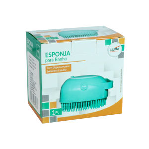 ESPONJA PARA BANHO EM SILICONE COM DISPENSER PARA SABONETE LÍQUIDO 80ML - CA09692-AM