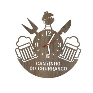 RELOGIO DE PAREDE 2D EM MDF CANTINHO DO CHURRASCO 30 CM - 98719