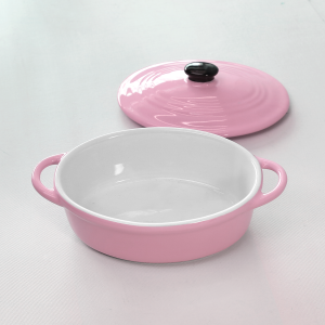 MINI PANELA DE CERÂMICA OVAL COM TAMPA 18,5X10,5X9CM - 210557-RS