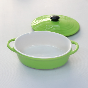 MINI PANELA DE CERÂMICA OVAL COM TAMPA 18,5X10,5X9CM - 210557-VD