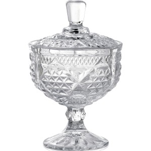 BOMBONIERE COM TAMPA EM VIDRO E PÉ EM VIDRO 25CM - VDA07017