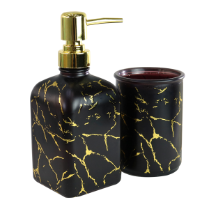 KIT PARA BANHEIRO DE VIDRO COM 02 PEÇAS ESTAMPA MARMORIZADA - SXYZ5110-DOU