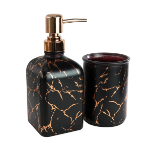 KIT PARA BANHEIRO DE VIDRO COM 02 PEÇAS ESTAMPA MARMORIZADA - SXYZ5110-GR