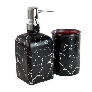 KIT PARA BANHEIRO DE VIDRO COM 02 PEÇAS ESTAMPA MARMORIZADA - SXYZ5110-PTA