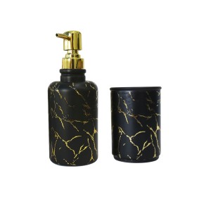 JOGO PARA BANHEIRO DE VIDRO COM 02 PEÇAS ESTAMPA MARMORIZADA - SXYZ5108-DOU