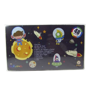 KIT DE PINTURA EM MALETA CAPA TRANSPARENTE E ESTAMPA ASTRONAUTA 48 PEÇAS - MT48T-A