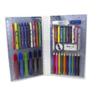 KIT DE PINTURA EM MALETA CAPA TRANSPARENTE E ESTAMPA AVIÃO 48 PEÇAS - MT48T-D