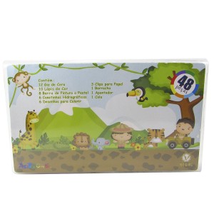 KIT DE PINTURA EM MALETA CAPA TRANSPARENTE E ESTAMPA FLORESTA 48 PEÇAS - MT48T-C