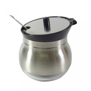 AÇUCAREIRO DE VIDRO REVESTIDO EM AÇO INOX COM COLHER 9 CM - MG2831